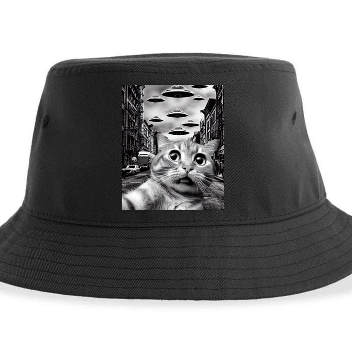 Alien UFO Funny Cat Selfie Sustainable Bucket Hat