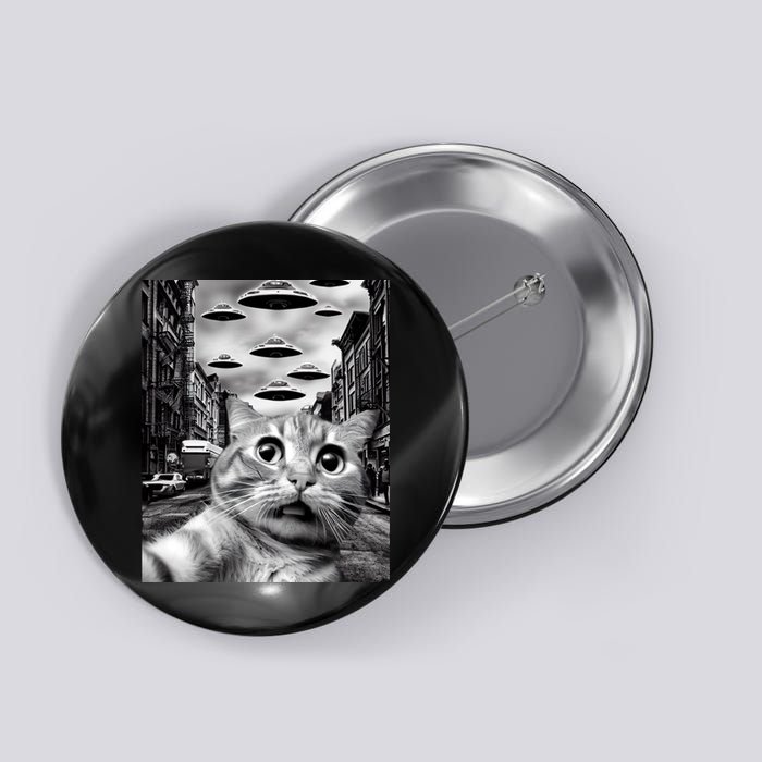 Alien UFO Funny Cat Selfie Button