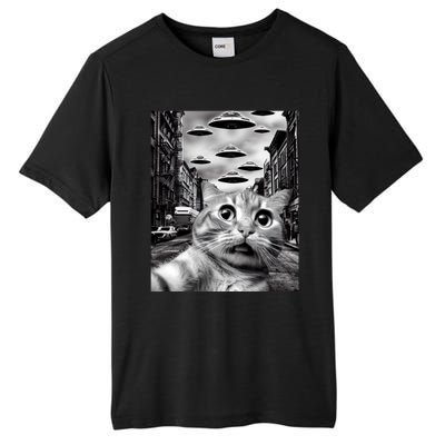 Alien UFO Funny Cat Selfie Tall Fusion ChromaSoft Performance T-Shirt