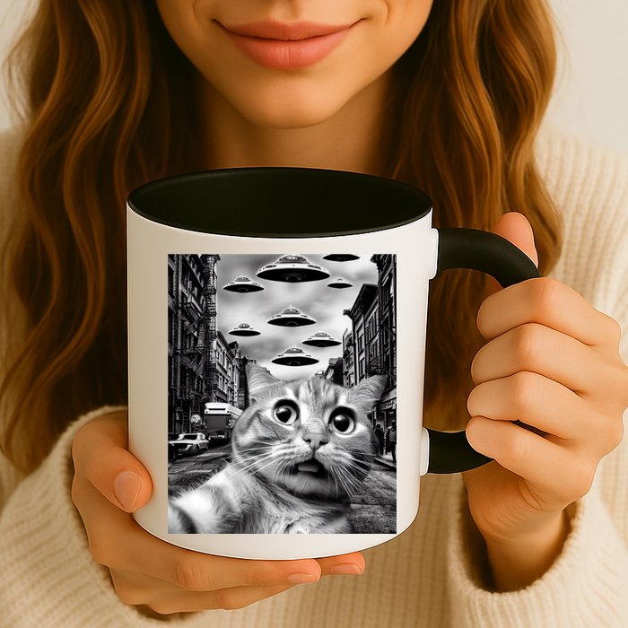 Alien UFO Funny Cat Selfie Mug