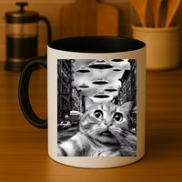 Alien UFO Funny Cat Selfie Mug