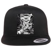 Alien UFO Funny Cat Selfie Flat Bill Trucker Hat