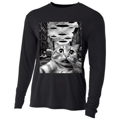 Alien UFO Funny Cat Selfie Cooling Performance Long Sleeve Crew