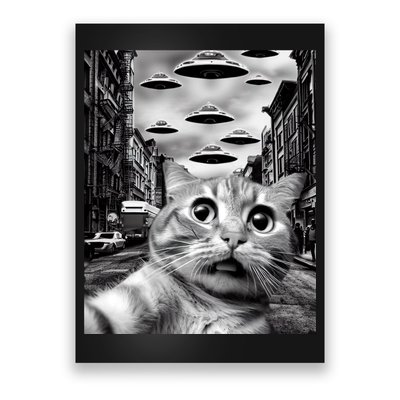 Alien UFO Funny Cat Selfie Poster