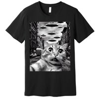 Alien UFO Funny Cat Selfie Premium T-Shirt