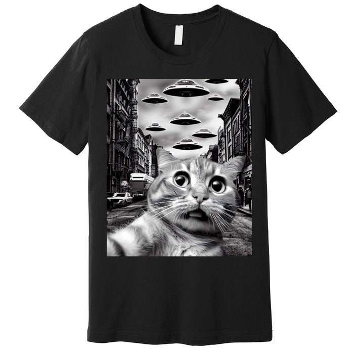 Alien UFO Funny Cat Selfie Premium T-Shirt