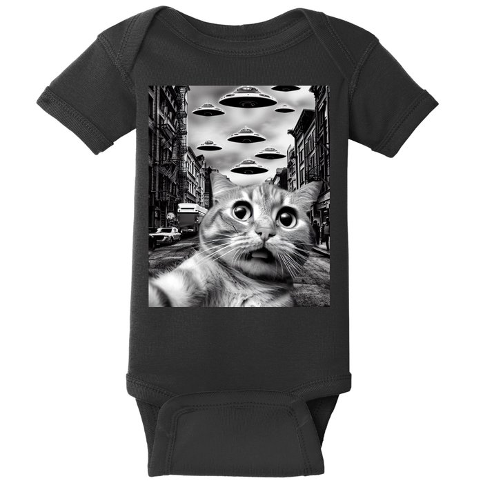 Alien UFO Funny Cat Selfie Baby Bodysuit