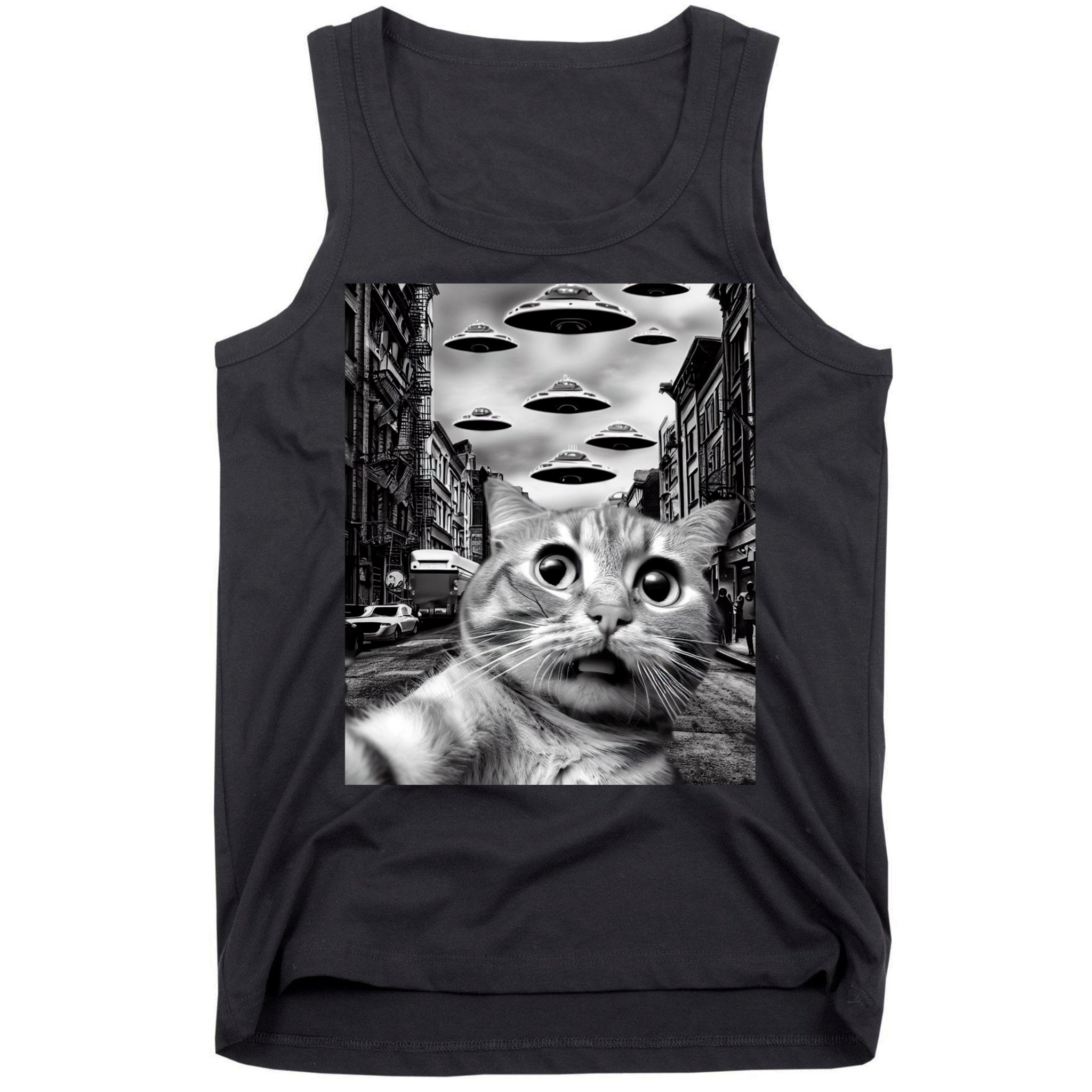 Alien UFO Funny Cat Selfie Tank Top