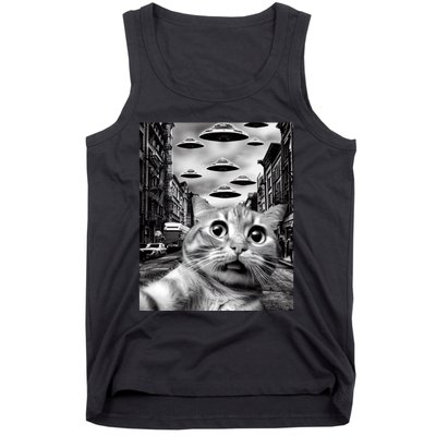 Alien UFO Funny Cat Selfie Tank Top