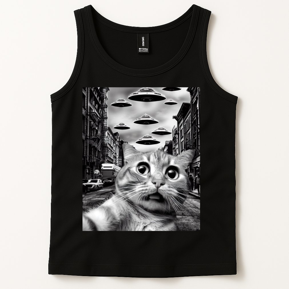 Alien UFO Funny Cat Selfie Tank Top