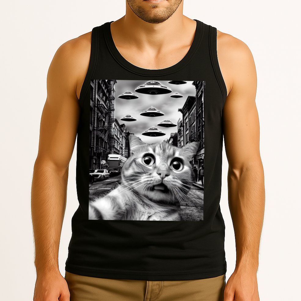 Alien UFO Funny Cat Selfie Tank Top