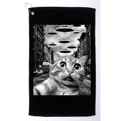 Alien UFO Funny Cat Selfie Golf Towel
