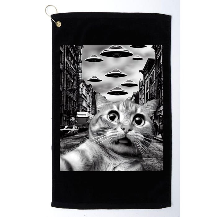 Alien UFO Funny Cat Selfie Golf Towel