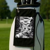 Alien UFO Funny Cat Selfie Golf Towel