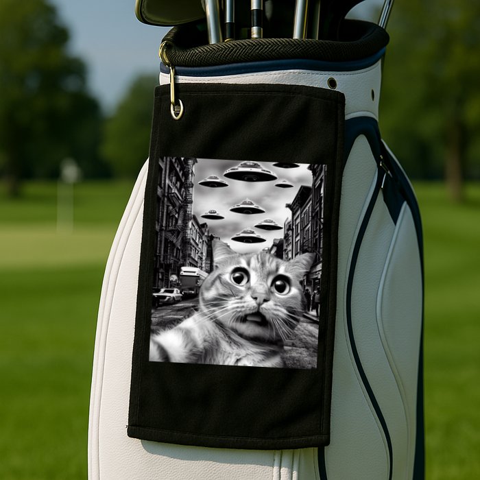 Alien UFO Funny Cat Selfie Golf Towel