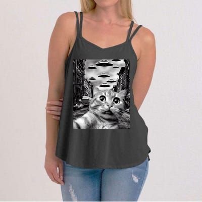 Alien UFO Funny Cat Selfie Women's Strappy Tank