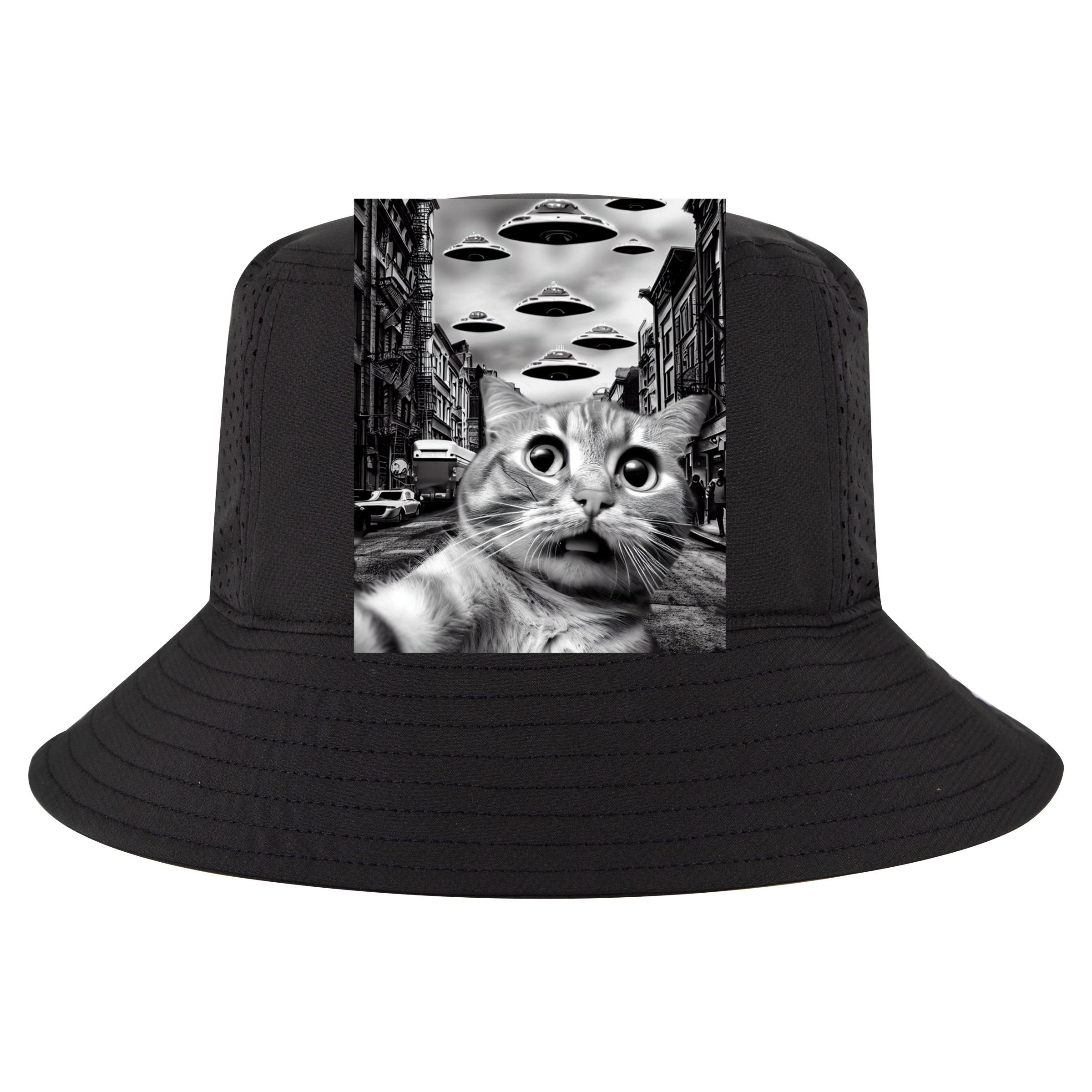 Alien UFO Funny Cat Selfie Cropped Pullover Crew