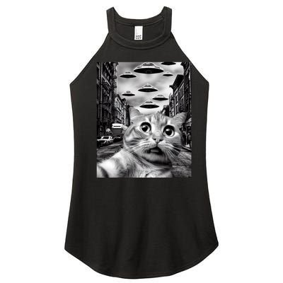 Alien UFO Funny Cat Selfie Women’s Perfect Tri Rocker Tank