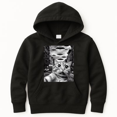 Alien UFO Funny Cat Selfie Kids Hoodie