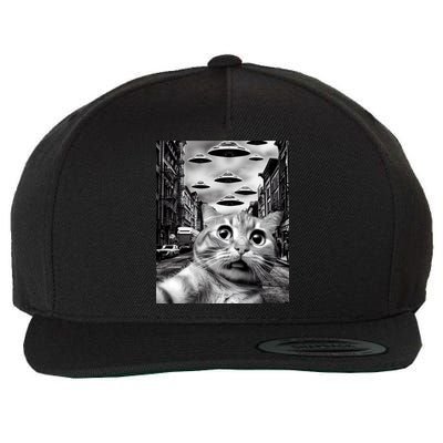 Alien UFO Funny Cat Selfie Wool Snapback Cap
