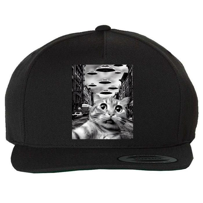 Alien UFO Funny Cat Selfie Wool Snapback Cap