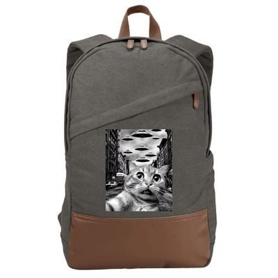 Alien UFO Funny Cat Selfie Cotton Canvas Backpack