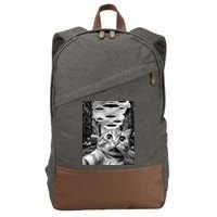 Alien UFO Funny Cat Selfie Cotton Canvas Backpack