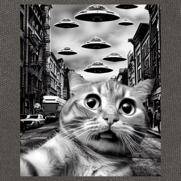 Alien UFO Funny Cat Selfie Cotton Canvas Backpack