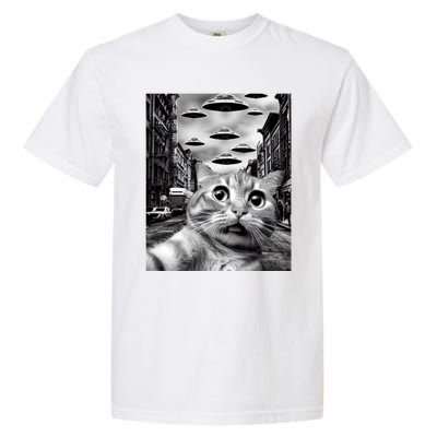 Alien UFO Funny Cat Selfie Garment-Dyed Heavyweight T-Shirt