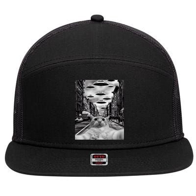Alien UFO Funny Cat Selfie 7 Panel Mesh Trucker Snapback Hat