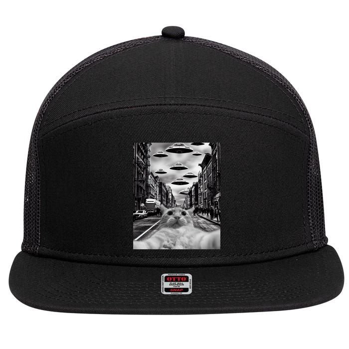 Alien UFO Funny Cat Selfie 7 Panel Mesh Trucker Snapback Hat