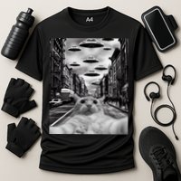 Alien UFO Funny Cat Selfie Cooling Performance Crew T-Shirt