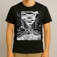 Alien UFO Funny Cat Selfie T-Shirt