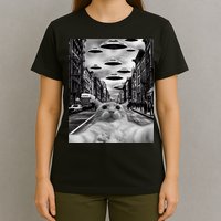 Alien UFO Funny Cat Selfie T-Shirt