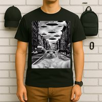 Alien UFO Funny Cat Selfie T-Shirt