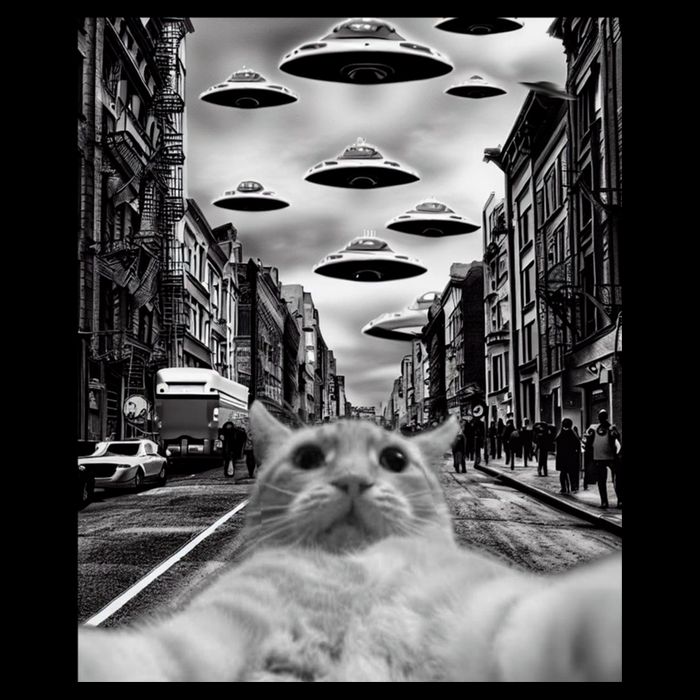 Alien UFO Funny Cat Selfie T-Shirt