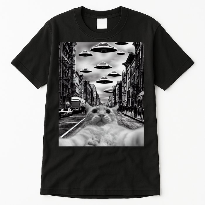 Alien UFO Funny Cat Selfie Tall T-Shirt