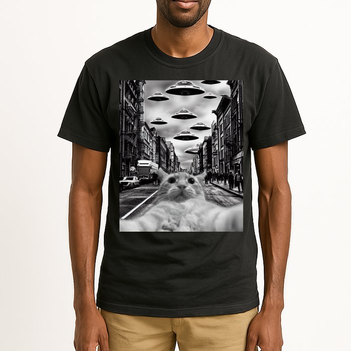 Alien UFO Funny Cat Selfie Tall T-Shirt