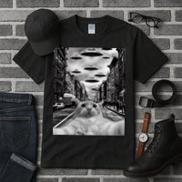 Alien UFO Funny Cat Selfie Tall T-Shirt