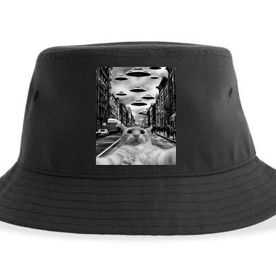 Alien UFO Funny Cat Selfie Sustainable Bucket Hat