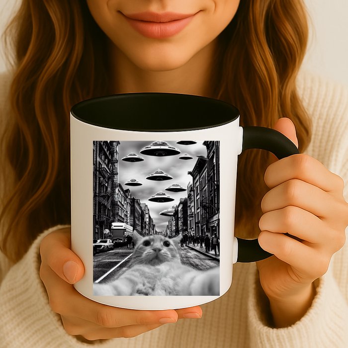 Alien UFO Funny Cat Selfie Mug