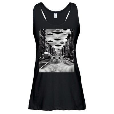 Alien UFO Funny Cat Selfie Ladies Essential Flowy Tank