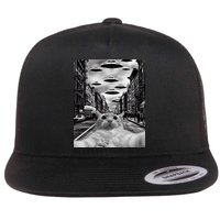 Alien UFO Funny Cat Selfie Flat Bill Trucker Hat
