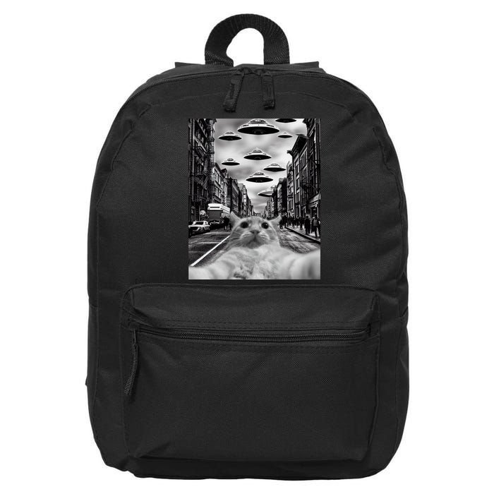 Alien UFO Funny Cat Selfie 16 in Basic Backpack