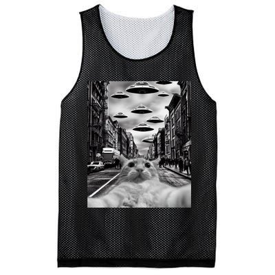 Alien UFO Funny Cat Selfie Mesh Reversible Basketball Jersey Tank