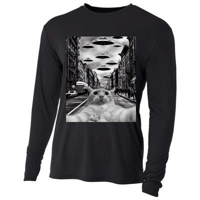 Alien UFO Funny Cat Selfie Cooling Performance Long Sleeve Crew
