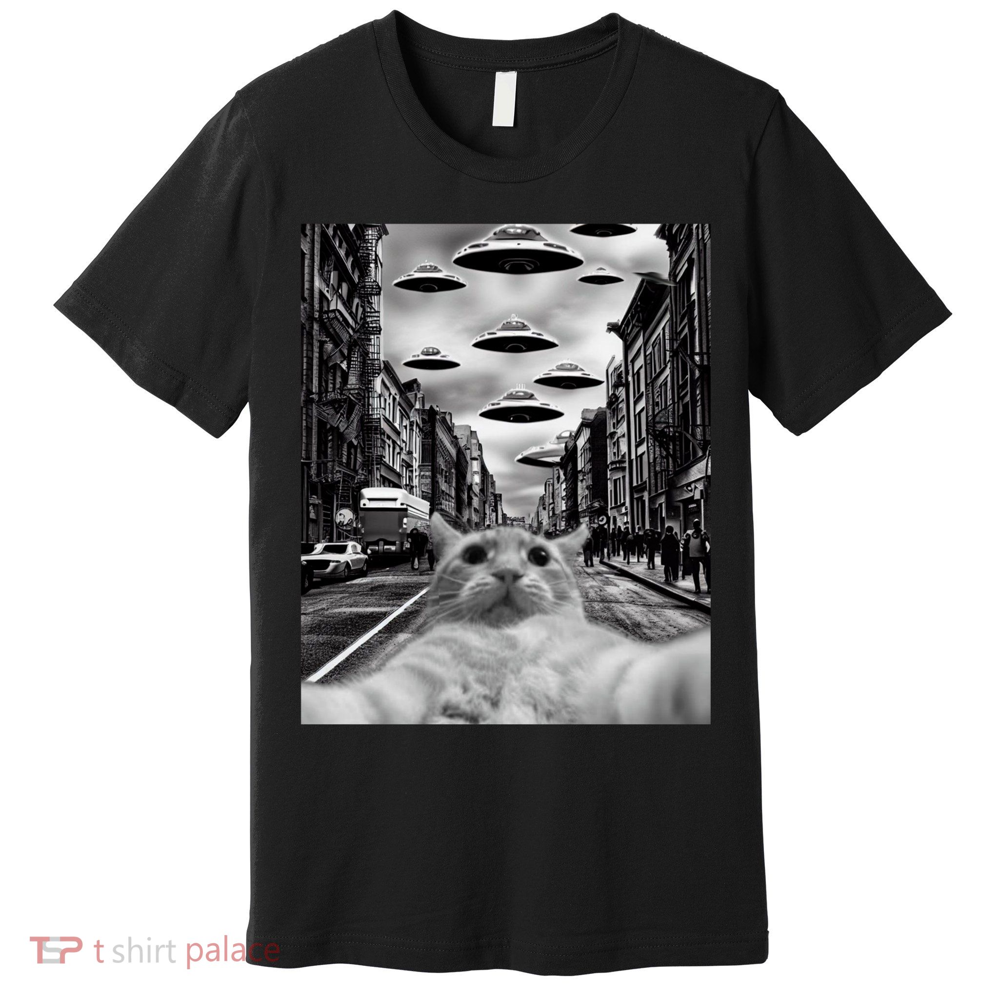 Alien UFO Funny Cat Selfie Premium T-Shirt