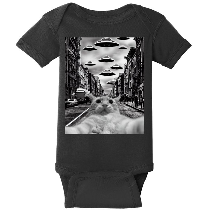 Alien UFO Funny Cat Selfie Baby Bodysuit