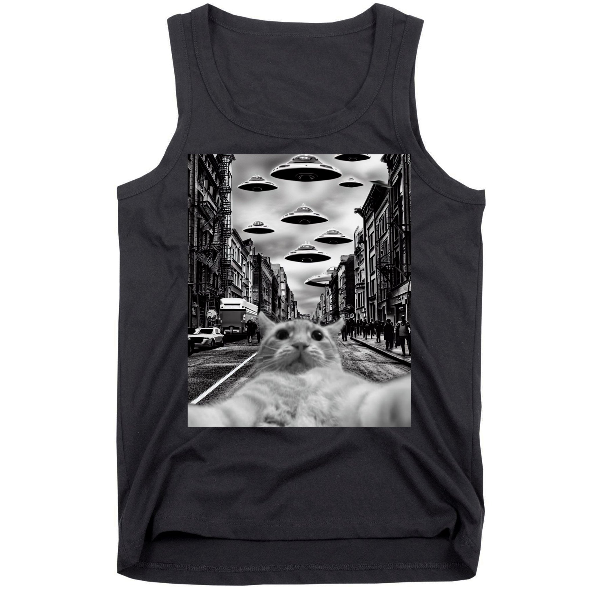 Alien UFO Funny Cat Selfie Tank Top