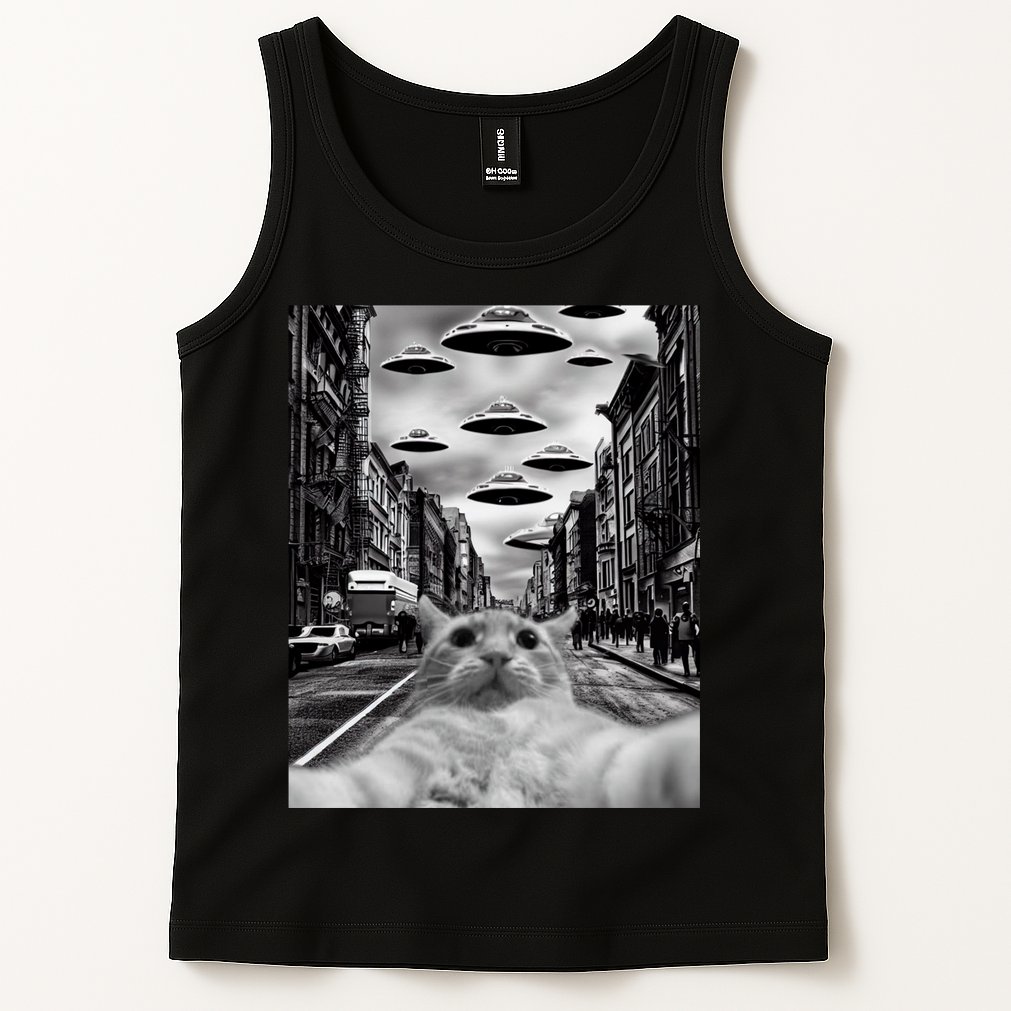 Alien UFO Funny Cat Selfie Tank Top